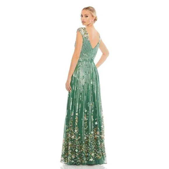 NWT Mac Duggal Sequin & Floral Embellished Evening Gown Sage Green‎ SZ 12 5223 - Picture 3 of 13